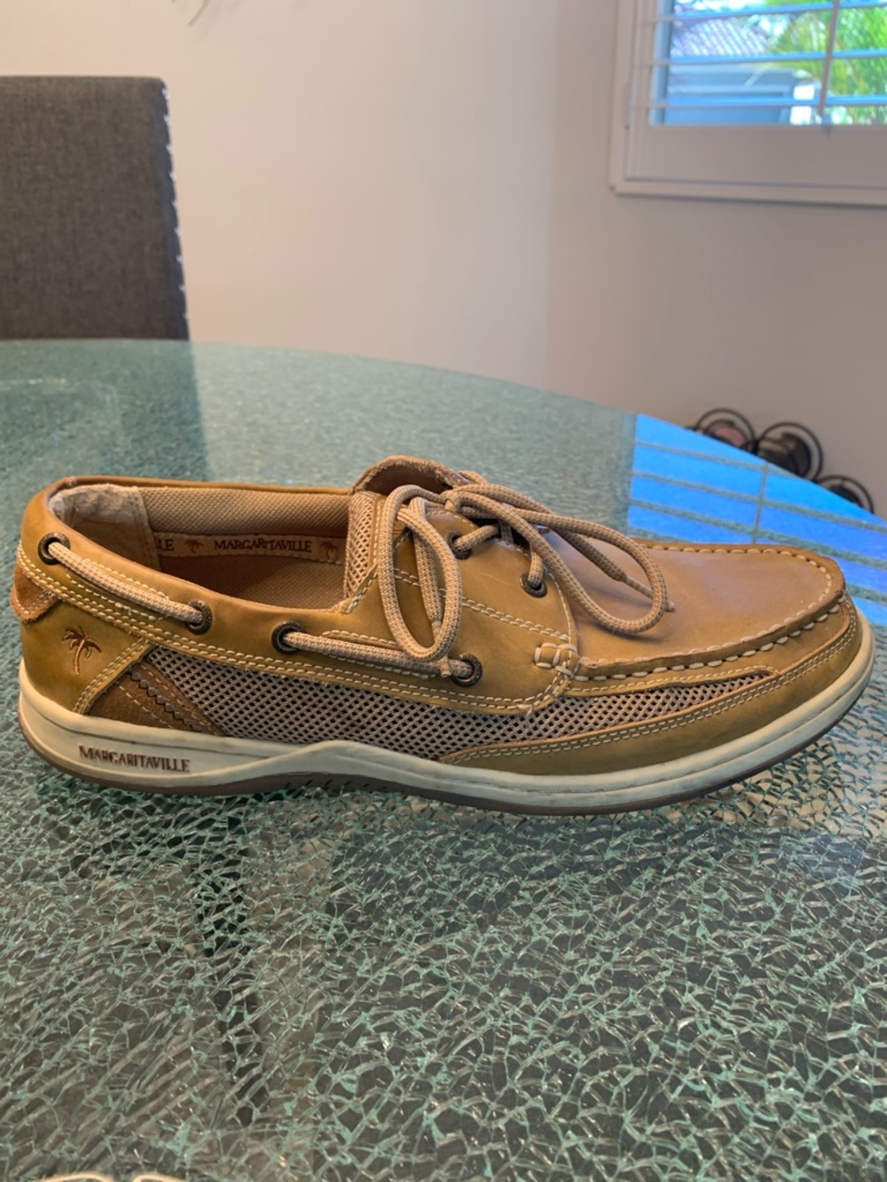 Margaritaville Men's Tan Leather Mesh Deck Shoe